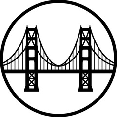 Fototapeta premium a high-quality black and white vector illustration ofGolden Gate Bridge in United States placed perfectly inside a centered circular badge frame 