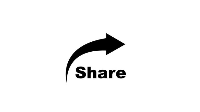 Share arrow sign with writing share icon animation on white background.Share icon.