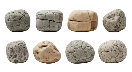 Naklejka premium Collection of dry cracked stones on isolated transparent background