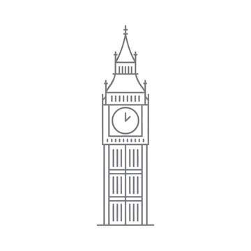 big ben clock tower line drawing on white background