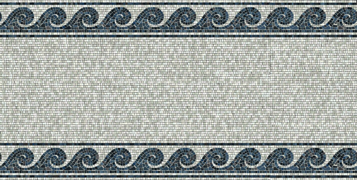 Ancient Greek wave mosaic pattern with decorative border. Seamless vector background of antique Mediterranean stone tiles with Vitruvian wave ornament for luxury spa and pool design.