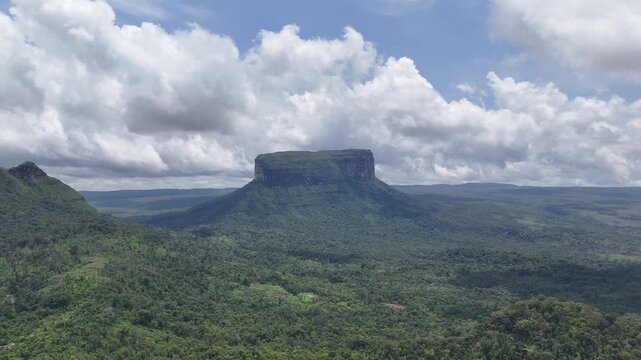 Aerial drone shot of a majestic tepuy in Canaima National Park, Venezuela