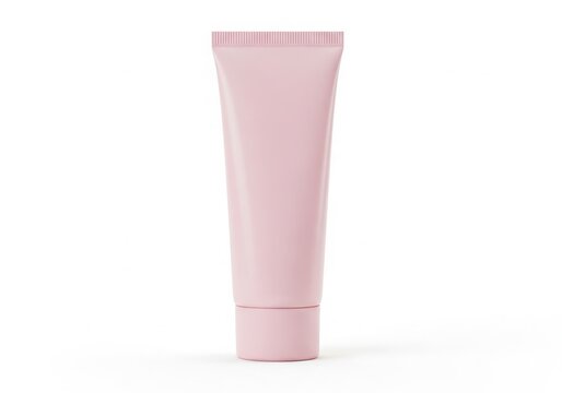 Pink cosmetic tube with cap against a clean white background for beauty product branding