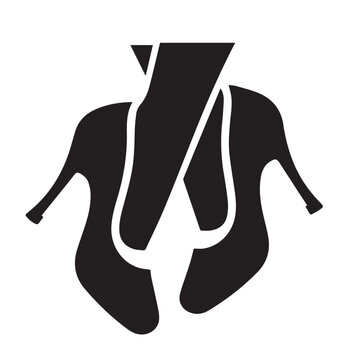 Stylized icon of high heels and legs crossing with black and white dress code shoe rack department store stilettos crossing silhouette footwear