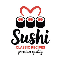 Sushi illustration with red garnish and text on white background © MDMINTU