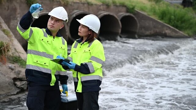 Engineers Conducting Water Testing in Canal for Environmental Safety