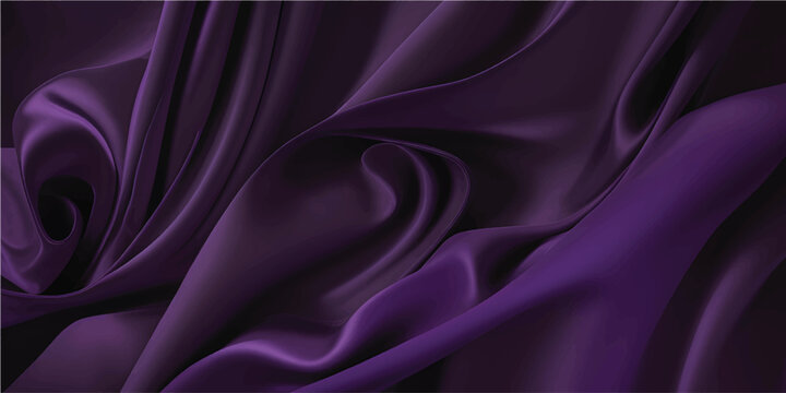 Smooth purple and pink silk satin fabric creates a luxurious textile background with elegant wavy curves and a soft shiny texture perfect for a violet drapery backdrop decoration