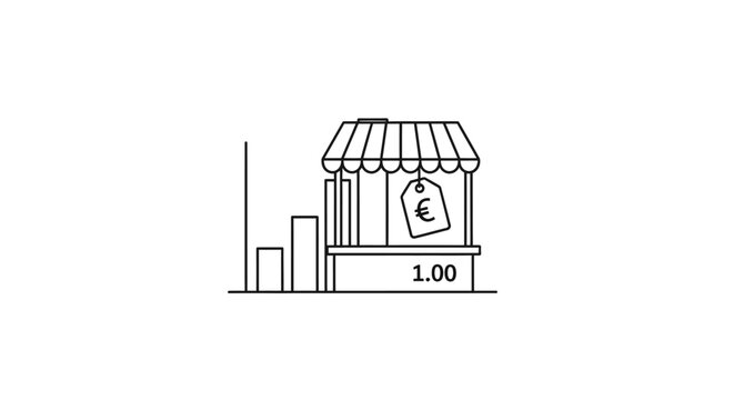 Small shop with awning and sign.