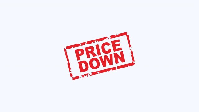 Red rubber stamp with the words price down. Suitable for promotions, sales, marketing materials, advertising campaigns, and retail related designs.