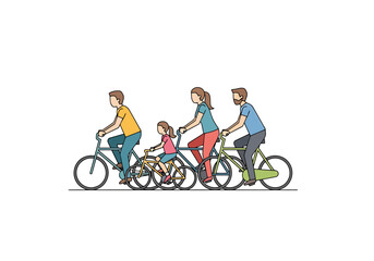 Obraz premium A multiracial blended family enjoys a leisurely bike ride together on a clear sunny day promoting outdoor leisure activities and healthy lifestyles for all ages and generations capturing moments