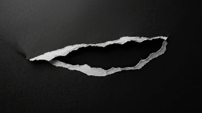 Torn paper hole on black background with textured edges