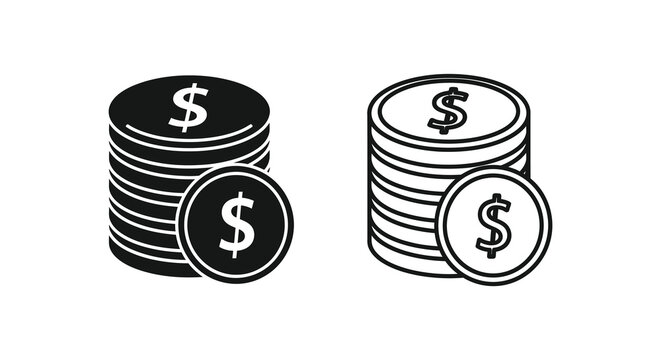Dollar coin stack silhouette with single coin black and white silhouette high quality