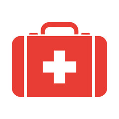 Obraz premium A red first aid kit with a white cross on the front is closed.