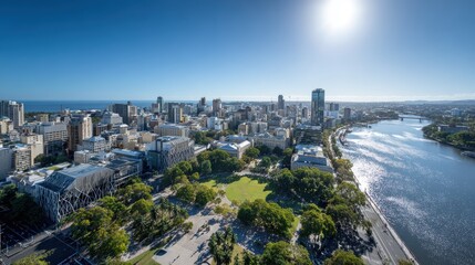Fototapeta premium Aerial view of brisbane city botanic gardens and the brisbane river
