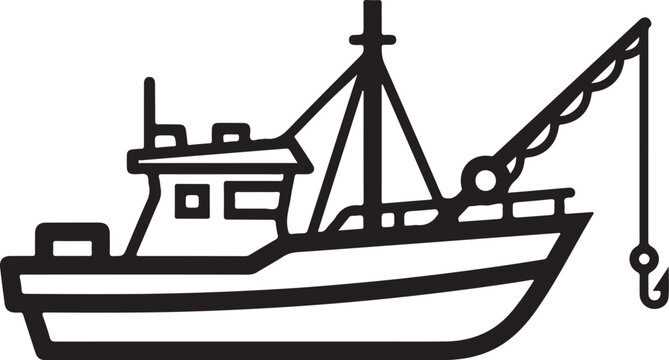 Fishing boat, fishing vessel, boat icon, vector boat