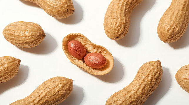 These are raw peanuts shown in their shells and one open pod revealing the seeds