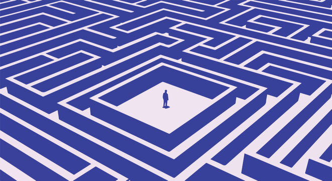 person trapped in blue maze, puzzle concept