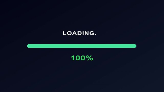 Modern Green Progress Bar Loading Animation with Percentage Counter on Dark Background