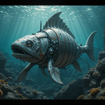 Ancient Robotic Dunkleosteus in Ocean Depths