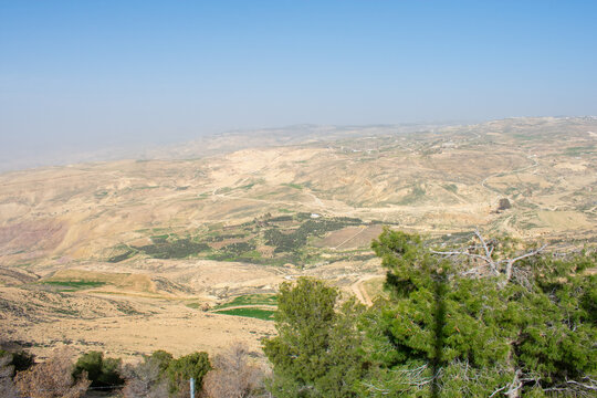 Mount Nebo in Jordan. Abarim mountain range, Mount Nebo the place where Moses was granted a view of the Promised Land. Panorama of the West Bank across the Jordan River valley