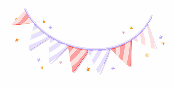 pastel party bunting flags with stars watercolor illustration