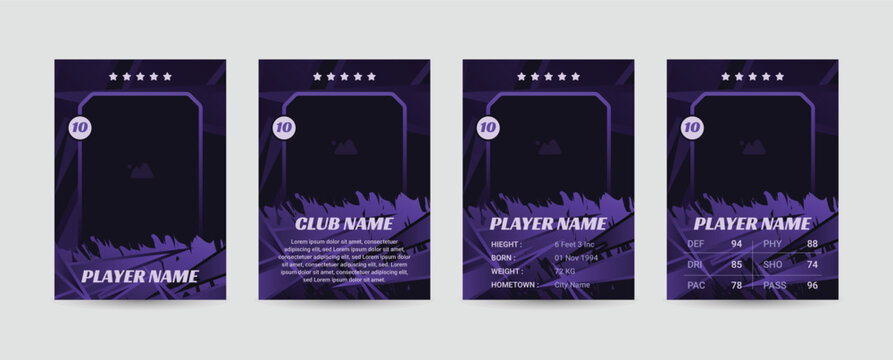Set of player trading card template, Photo frame and border collection for soccer, hockey, volleyball, and basketball players, sports flyer layout design, Template eps 10.