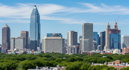 Obraz premium Atlanta Skyline Modern Skyscrapers Against Blue Sky, Georgia USA