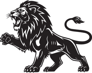 Black lion vector, fierce animal illustration, monochrome wildlife art, bold graphic design element © Suvankor