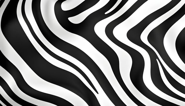 Vibrant and Modern Abstract Zebra Stripe Pattern with a Fluid, Wavy Texture in Bold Black and White Contrast