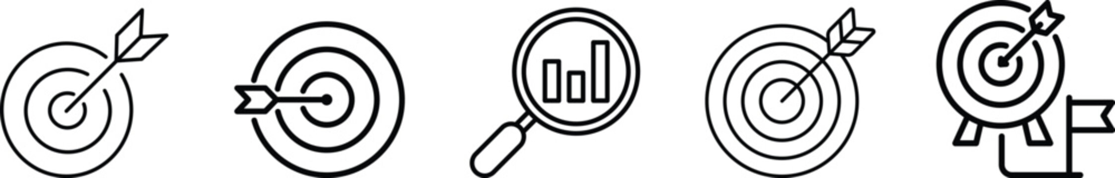 Collection black white target crosshair icons, goals accuracy focus selection, target destination icon set, aim sniper shoot group, focus cursor bull eye mark, gun target, archery target arrow