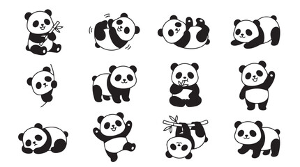 Set of cute baby panda bears in various poses and actions illustration pack © NUSRAT JAHAN