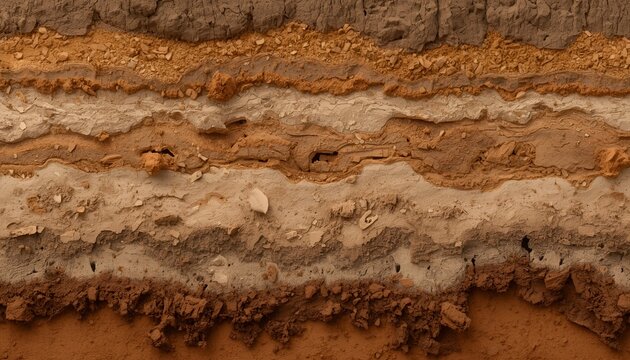 Layered clay soil texture with natural earth strata