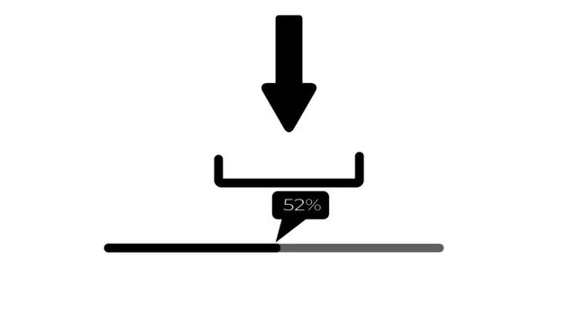 Modern looping animation of a download with percentange icon and loading bar tailored for animation on white background.