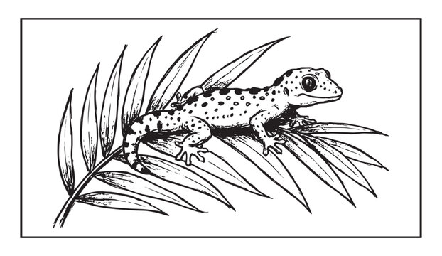 Gecko lizard cartoon style black outline vector illustration coloring page for kids, Beautiful reptile animal coloring book for all
