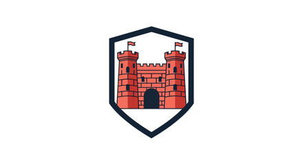 Red Castle Gate Emblem Icon Design. © Ahmad
