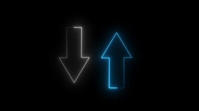 Abstract neon double arrow up and down animation on black background 4k animation video.