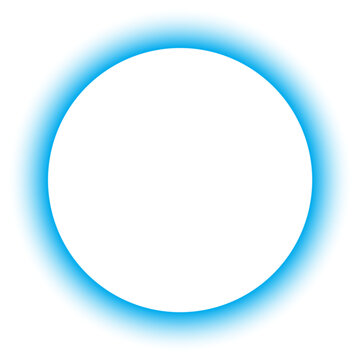 Luminous white circle with soft blue neon glow. Vibrant glowing frame orb design element.
