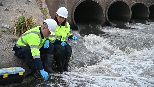 Wastewater Sampling Process by Field Scientists in Drainage Area