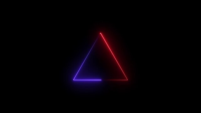 Glowing neon triangle frame animation on black background in 4k.
