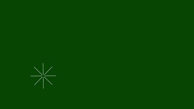 Firework cartoon style circle burst animation with white line, flat, vector explosions motion effects, and glowing geometric spark trails on transparent green screen background. 4k video