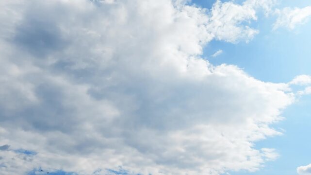 Sunny Blue Sky Timelapse with Soft Moving White Clouds, Peaceful Natural Cloudscape Background Video