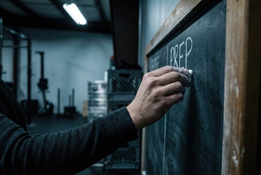 hand writing prep chalkboard gym training bay predawn safety briefing