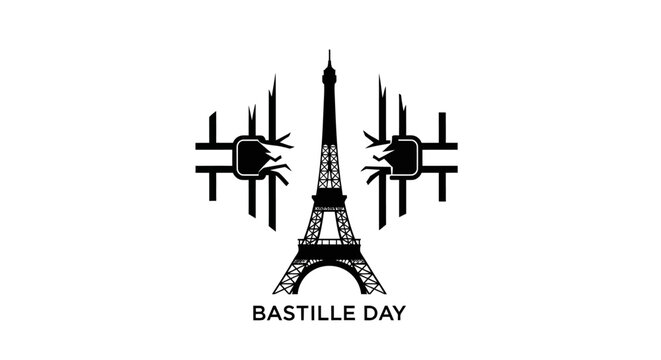 Eiffel Tower Bastille Day Logo Icon.