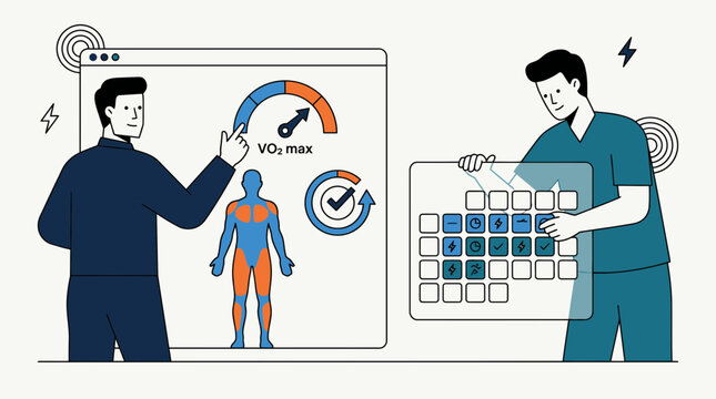 Medical professionals analyzing VO2 max data on screen
