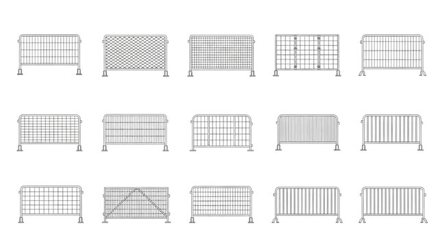 Collection of metal barricades for crowd control and event management