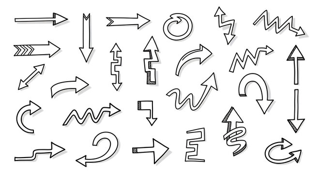 collection of hand drawn arrows in various styles on transparent background