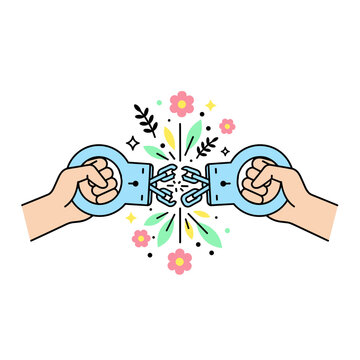 Flat Vector Broken Handcuffs with Flowers Icon