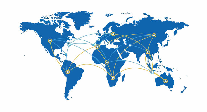Global Network Connection World Map Illustration with Interconnected Lines