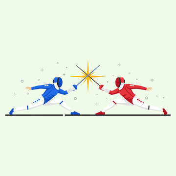 Dynamic Fencing Duel Lunge Flat Vector Illustration