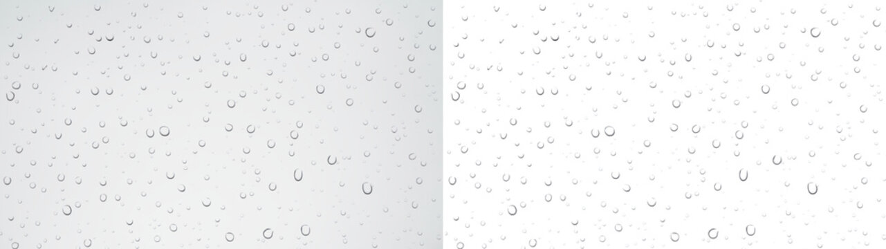 Water droplets, drops, raindrop on transparent wet clear window surface - Crystal fresh liquid aqua texture. Bubbles & moisture reflection on clear glass surface.